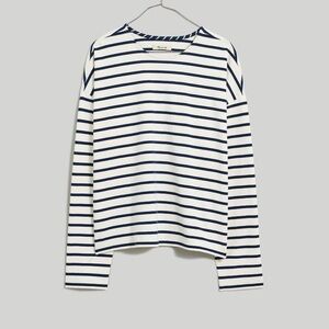 Madewell White and Navy Striped Long Sleeve Tee